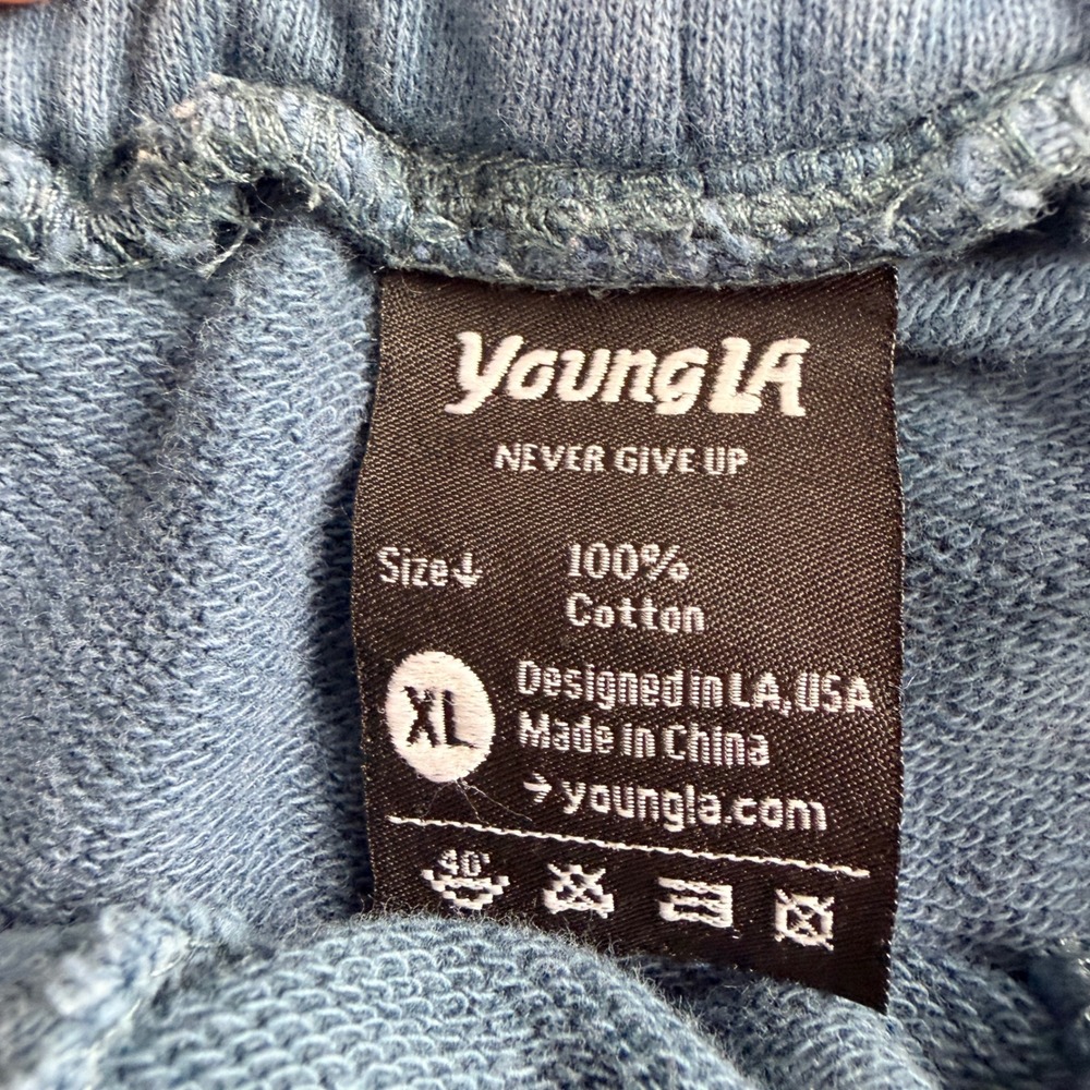 YoungLA Men's XL Raw Gym Shorts Blue XL Cotton Drawstring Athletic Sweat Shorts - Picture 3 of 12